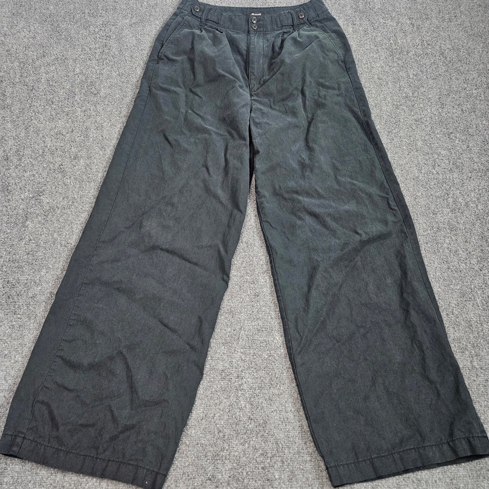 Madewell Pleated Wide Leg Pants Womens 8T Charcoal Gray Linen Blend Artsy Boho
